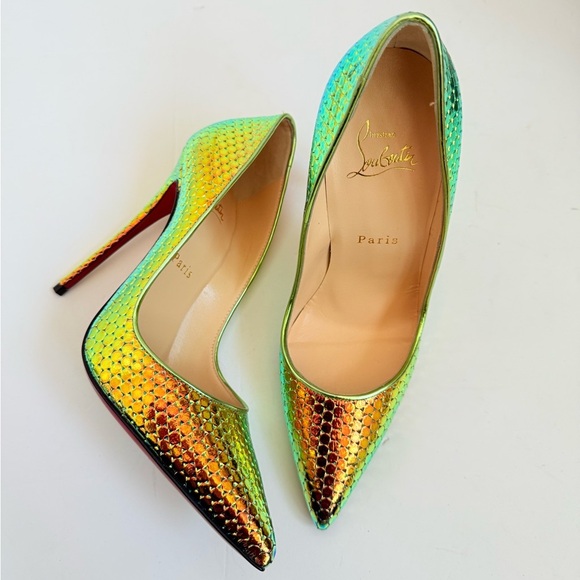 Christian Louboutin Green Multicolor Iridescent Snakeskin So Kate pumps EU 38 - Picture 1 of 10
